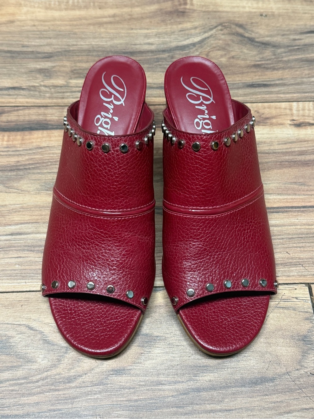 Brighton Night Studded Red Leather Slide Sandals. Size 9.
